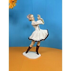Porcelain Ballerina Figurine in White and Brown